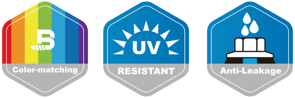 Color-matching, UV resistant, and anti leakage logo. BDN FASTENERS®