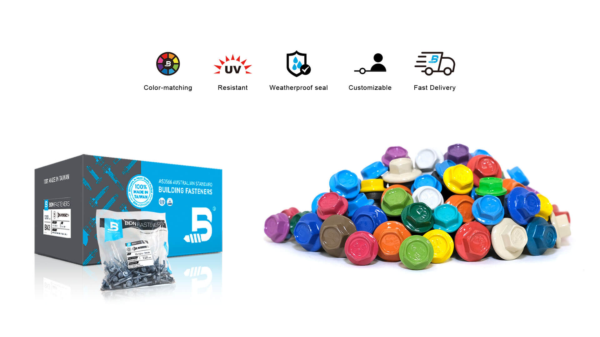 Colored Roofing Screw - Color-Tite™ , BDN Fasteners® Made in Taiwan