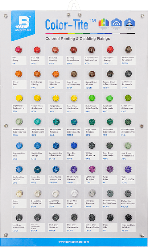 BDN Fasteners® Color-Tite™ Colored Roofing Screw (Color Guide 2022)