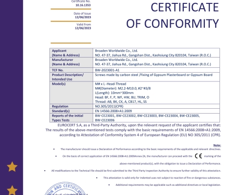 CERTIFICATE EN 14566_Broaden Worldwide Co., Ltd