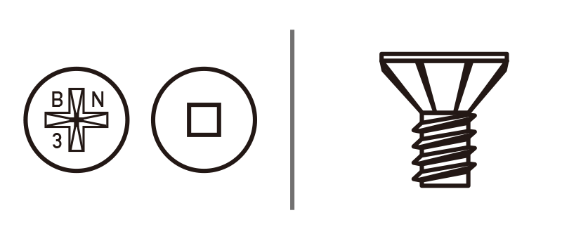 screw head types: countersunk (csk) head with ribs (nibs)