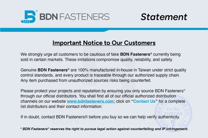 Important Notice - Beware of Counterfeit BDN Fasteners_02