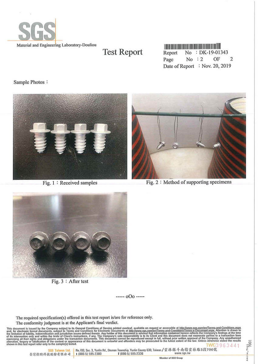 SGS Salt spray test 1000hrs - SDHTSF0816C3 (M8.0-2.12x16)
