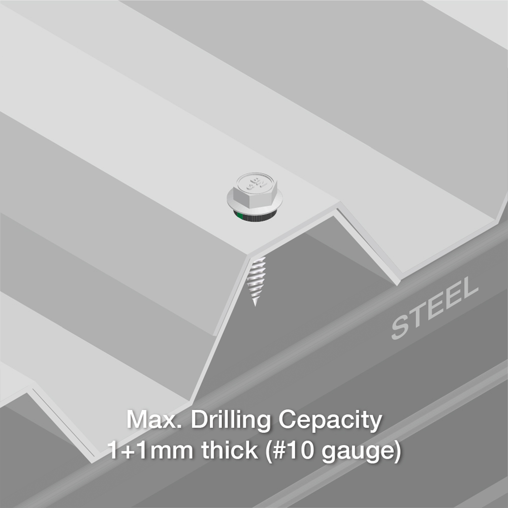 Self-Drilling Screws - Stitching Fasteners (Needle Point) - Green Washer