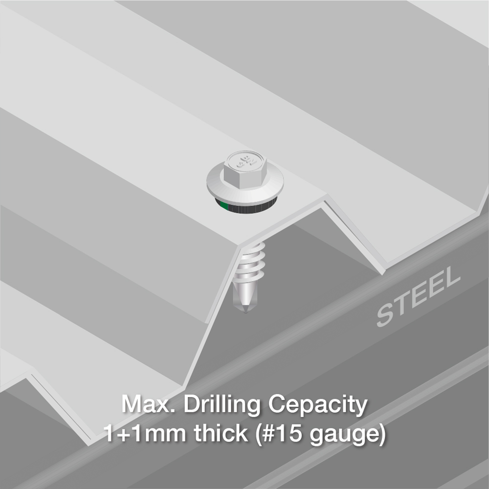 Self-Drilling Screws - Stitching Fasteners (Reduced Point) - Green Washer
